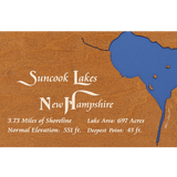 Suncook Lakes, New Hampshire Stained Wood and Distressed White Frame Lake Map Silhouette