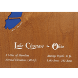 Lake Choctaw, Ohio Stained Wood and Dark Walnut Frame Lake Map Silhouette