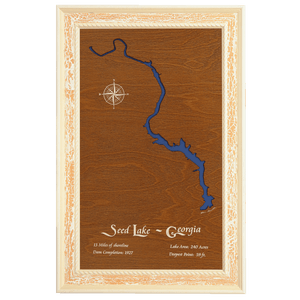 Seed Lake, Georgia Stained Wood and Distressed White Frame Lake Map Silhouette
