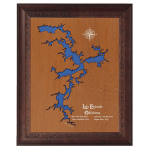 Lake Eufaula, Oklahoma Stained Wood and Dark Walnut Frame Lake Map Silhouette