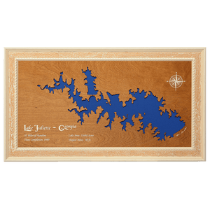 Lake Juliette, Georgia Stained Wood and Distressed White Frame Lake Map Silhouette