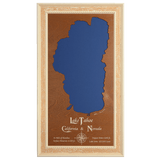 Lake Tahoe, California and Nevada Stained Wood and Distressed White Frame Lake Map Silhouette