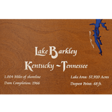 Lake Barkley, Kentucky and Tennessee Stained Wood and Dark Walnut Frame Lake Map Silhouette