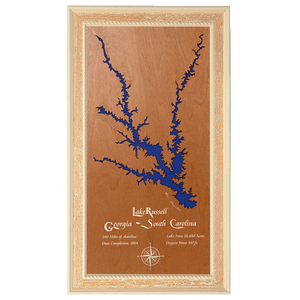 Lake Russell, Georgia and South Carolina Stained Wood and Distressed White Frame Lake Map Silhouette