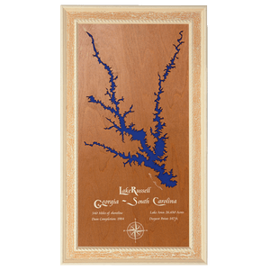 Russell, Georgia and South Carolina Stained Wood and Distressed White Frame Lake Map Silhouette