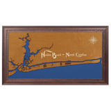 Holden Beach, North Carolina Stained Wood and Dark Walnut Frame Lake Map Silhouette