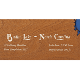 Badin Lake, North Carolina Stained Wood and Dark Walnut Frame Lake Map Silhouette