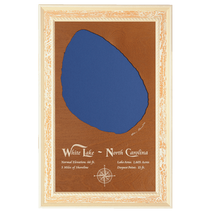 White Lake, North Carolina Stained Wood and Distressed White Frame Lake Map Silhouette