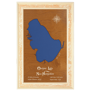 Ossipee Lake, New Hampshire Stained Wood and Distressed White Frame Lake Map Silhouette