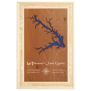 Lake Thurmond, South Carolina Stained Wood and Distressed White Frame Lake Map Silhouette