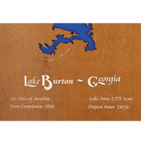 Lake Burton, Georgia Stained Wood and Dark Walnut Frame Lake Map Silhouette