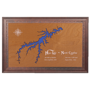 Hyco Lake, North Carolina Stained Wood and Dark Walnut Frame Lake Map Silhouette