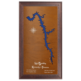 Lake Barkley, Kentucky and Tennessee Stained Wood and Dark Walnut Frame Lake Map Silhouette