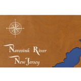 Navesink River, New Jersey Stained Wood and Distressed White Frame Lake Map Silhouette