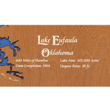 Lake Eufaula, Oklahoma Stained Wood and Dark Walnut Frame Lake Map Silhouette