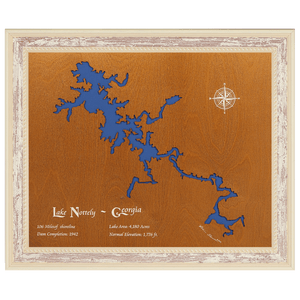 Lake Nottely, Georgia Stained Wood and Distressed White Frame Lake Map Silhouette