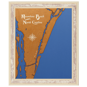Masonboro Beach, North Carolina Stained Wood and Distressed White Frame Lake Map Silhouette