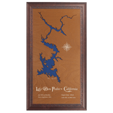 Lake Don Pedro, California Stained Wood and Dark Walnut Frame Lake Map Silhouette