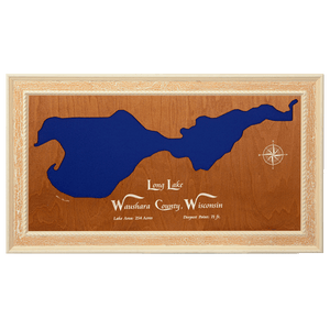 Long Lake, Wisconsin Stained Wood and Distressed White Frame Lake Map Silhouette
