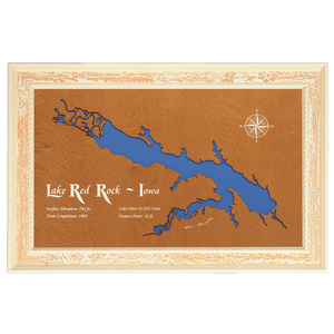 Lake Red Rock, Iowa Stained Wood and Distressed White Frame Lake Map Silhouette