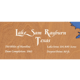 Lake Sam Rayburn, Texas Stained Wood and Distressed White Frame Lake Map Silhouette