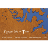 Canyon Lake, Texas Stained Wood and Dark Walnut Frame Lake Map Silhouette