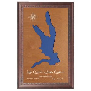 Lake Cherokee, South Carolina Stained Wood and Dark Walnut Frame Lake Map Silhouette