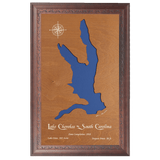 Lake Cherokee, South Carolina Stained Wood and Dark Walnut Frame Lake Map Silhouette