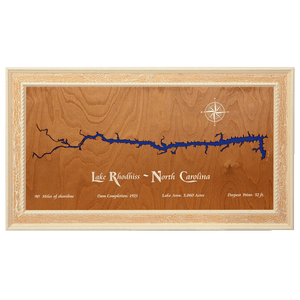 Lake Rhodhiss, North Carolina Stained Wood and Distressed White Frame Lake Map Silhouette