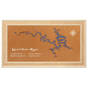 Lake of the Ozarks, Missouri Stained Wood and Distressed White Frame Lake Map Silhouette