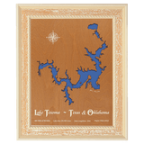 Lake Texoma, Texas and Oklahoma Stained Wood and Distressed White Frame Lake Map Silhouette