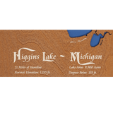 Higgins Lake, Michigan Stained Wood and Dark Walnut Frame Lake Map Silhouette