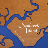 Kiawah Island and Seabrook Island, South Carolina Stained Wood and Dark Walnut Frame Lake Map Silhouette