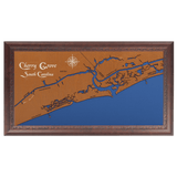 Cherry Grove, South Carolina Stained Wood and Dark Walnut Frame Lake Map Silhouette