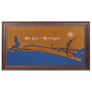 Oak Island, North Carolina Stained Wood and Dark Walnut Frame Lake Map Silhouette