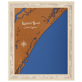 Litchfield Beach, South Carolina Stained Wood and Distressed White Frame Lake Map Silhouette