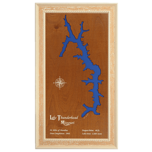 Lake Thunderhead, Missouri Stained Wood and Distressed White Frame Lake Map Silhouette