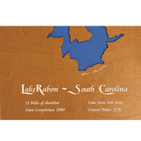 Lake Rabon, South Carolina Stained Wood and Distressed White Frame Lake Map Silhouette