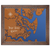 Jekyll Island, Georgia Stained Wood and Dark Walnut Frame Lake Map Silhouette