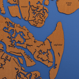 Jekyll Island, Georgia Stained Wood and Dark Walnut Frame Lake Map Silhouette