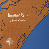 Litchfield Beach, South Carolina Stained Wood and Distressed White Frame Lake Map Silhouette