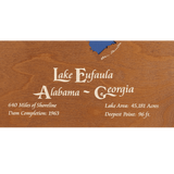 Lake Eufaula, Alabama and Georgia Stained Wood and Dark Walnut Frame Lake Map Silhouette