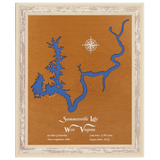 Summersville Lake, West Virginia Stained Wood and Dark Walnut Frame Lake Map Silhouette