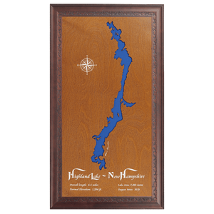 Highland Lake, New Hampshire Stained Wood and Dark Walnut Frame Lake Map Silhouette