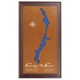 Highland Lake, New Hampshire Stained Wood and Dark Walnut Frame Lake Map Silhouette