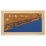 Ocean Isle Beach, North Carolina Stained Wood and Distressed White Frame Lake Map Silhouette