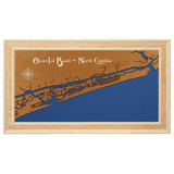 Ocean Isle Beach, North Carolina Stained Wood and Distressed White Frame Lake Map Silhouette