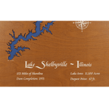 Lake Shelbyville, Illinois Stained Wood and Distressed White Frame Lake Map Silhouette