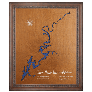 Logan Martin Lake, Alabama Stained Wood and Dark Walnut Frame Lake Map Silhouette