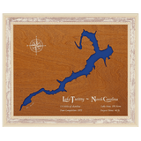 Lake Twitty, North Carolina Stained Wood and Distressed White Frame Lake Map Silhouette
